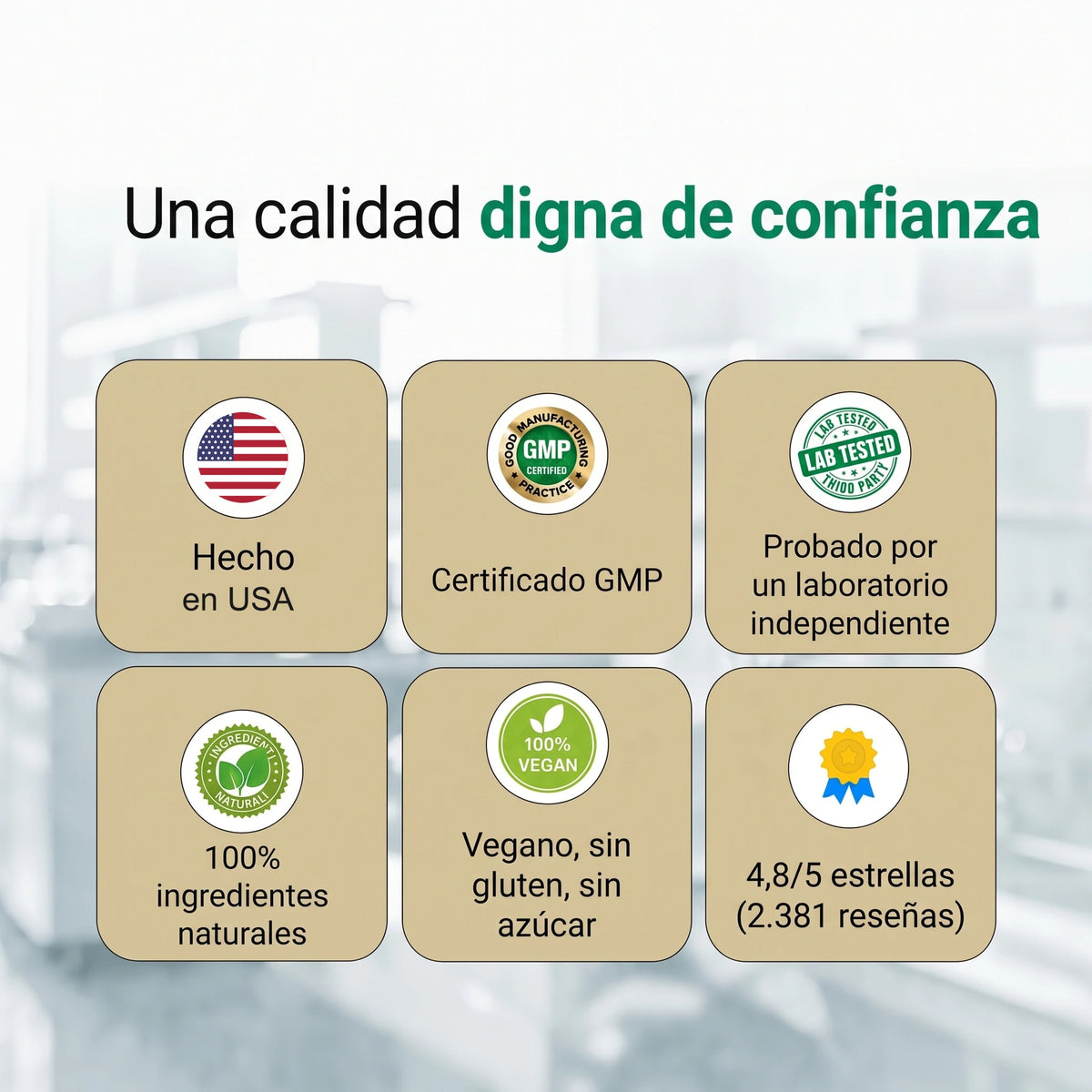 Calidad certificada GMP, vegano, sin gluten, sin azúcar