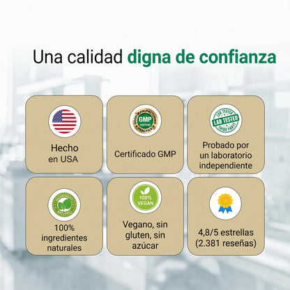 Calidad certificada GMP, vegano, sin gluten, sin azúcar