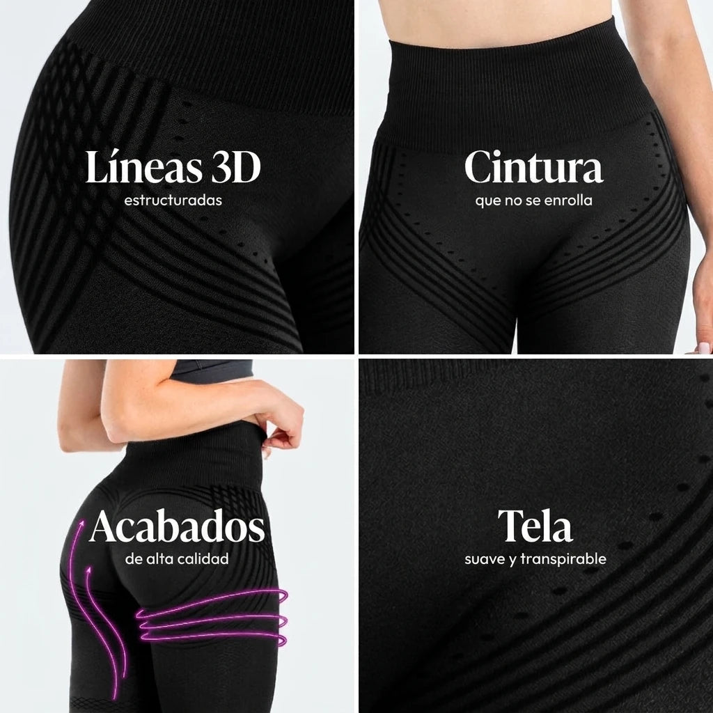 Detalles legging Numiara lineas 3D cintura acabados tela