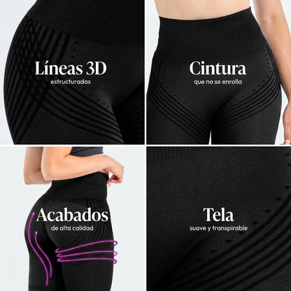 Detalles legging Numiara lineas 3D cintura acabados tela