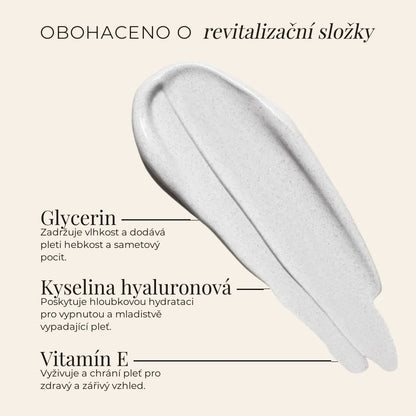 Obohaceno o glycerin, kyselinu hyaluronovou a vitamín E
