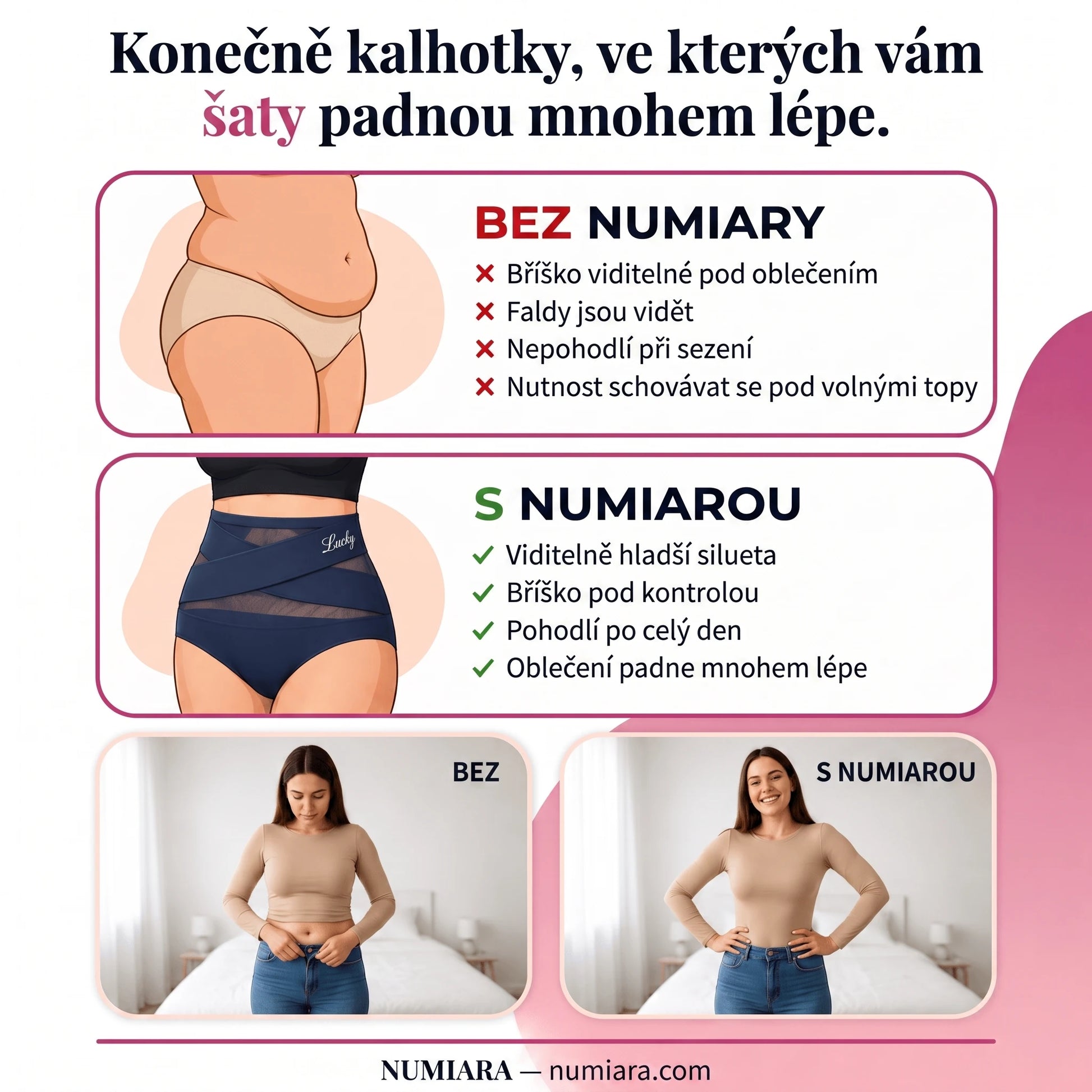 Bez Numiary vs. s Numiarou – srovnání siluety